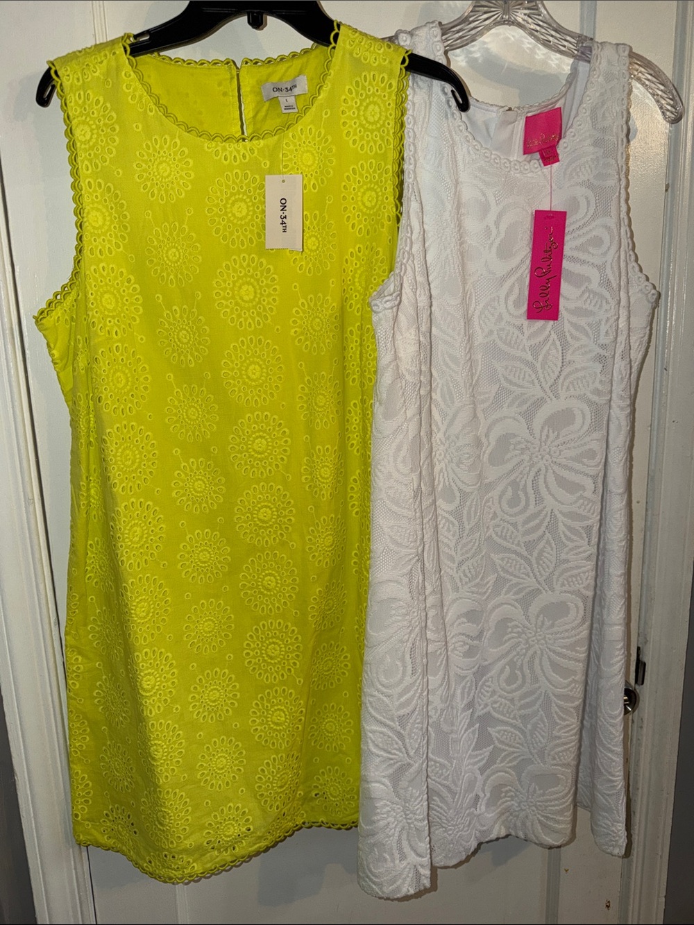 Lilly Pulitzer Neon Lime and White Eyelet Shift Dresses